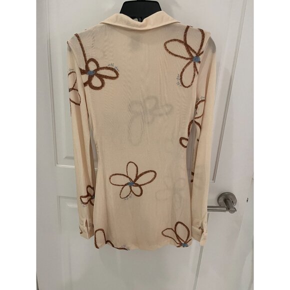 NWT With Jean Dress Andy Textured Button-Down Mini Cream Chalk & Flowers XXS - Picture 9 of 10